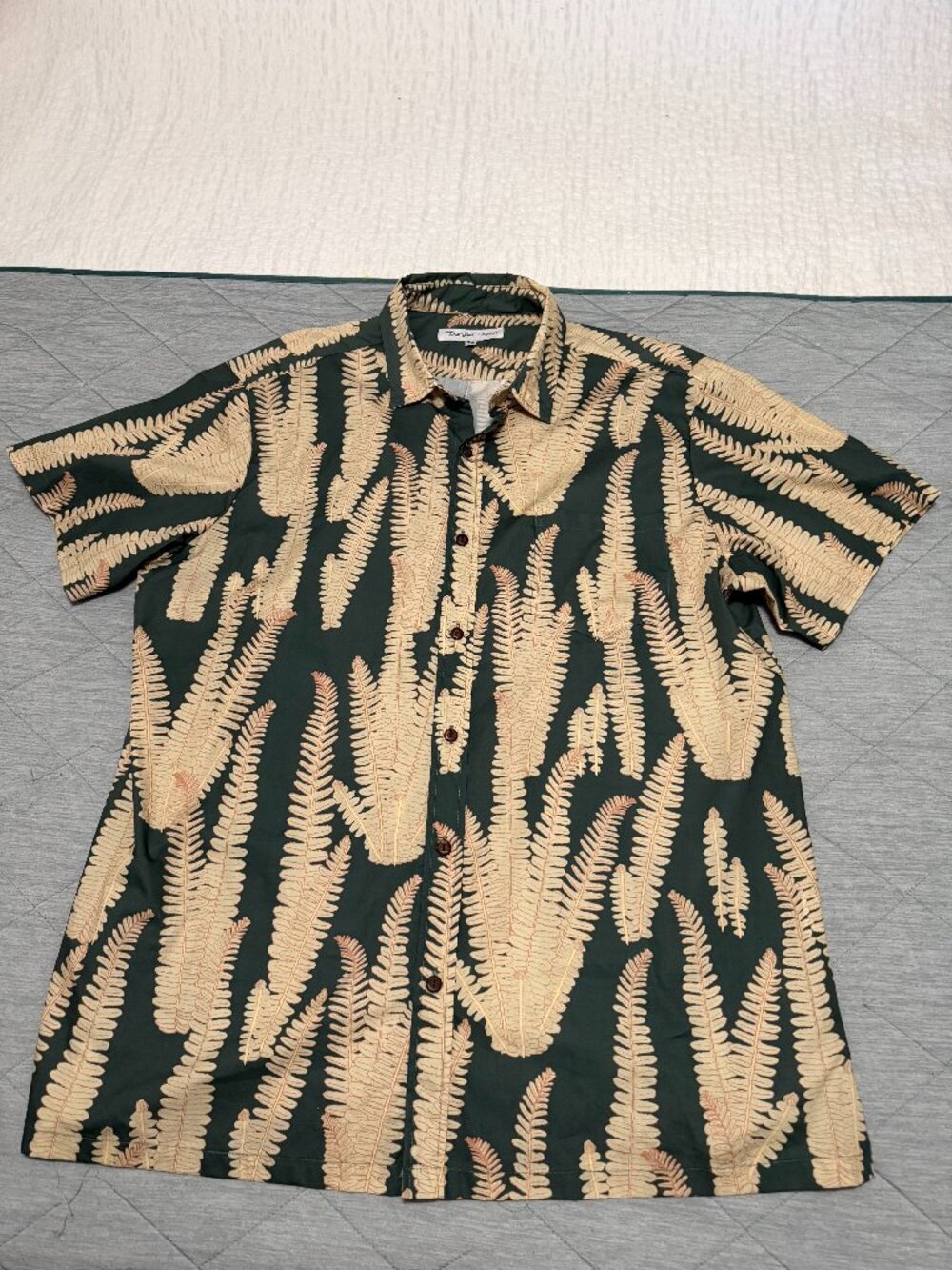Mens David Shepard Hawaii ULUHE Aloha Shirt Green Tan 2XL